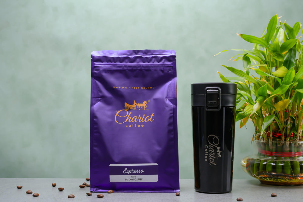 Chariot New York Espresso Blend 100% Arabica Agglomerated Instant Coffee 500g With Free Double Wall Vacuum Insulated Stainless Steel Coffee Bottle 300ml