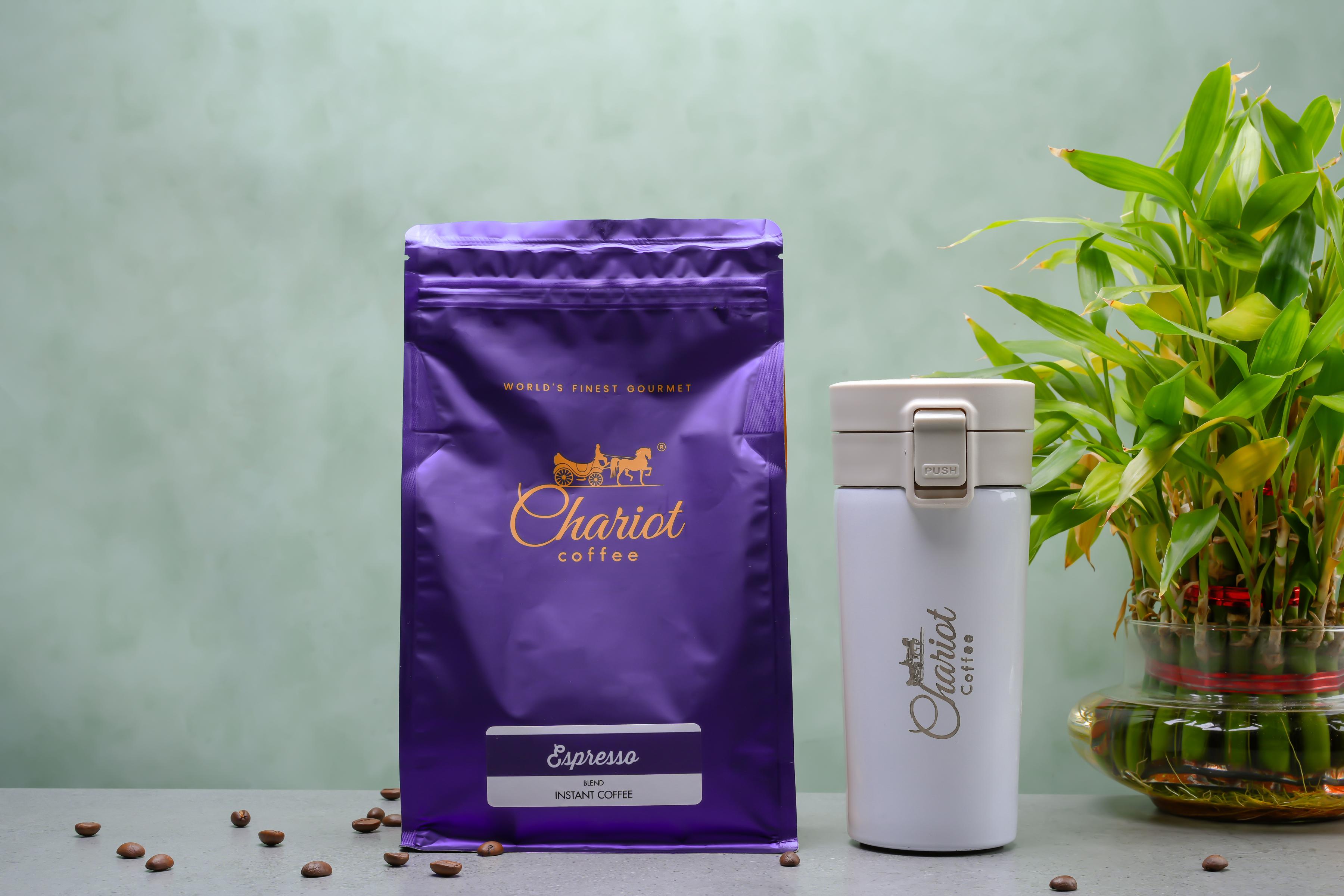 Chariot New York Espresso Blend 100% Arabica Agglomerated Instant Coffee 500g With Free Double Wall Vacuum Insulated Stainless Steel Coffee Bottle 300ml