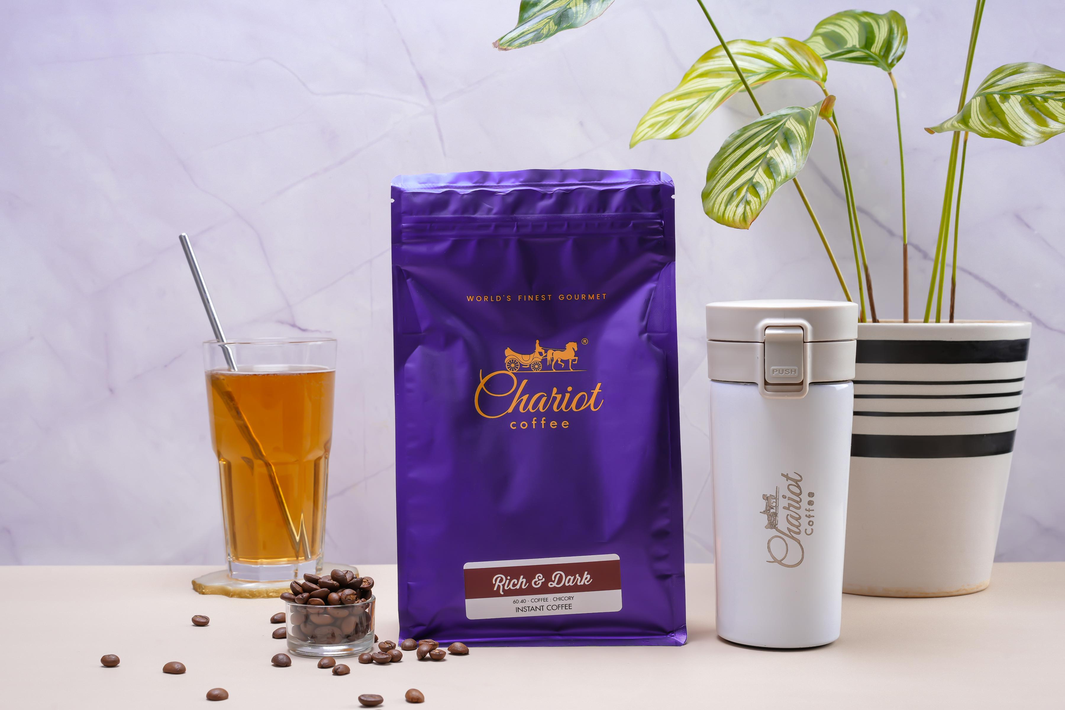 Chariot Agglomerated Rick and Dark Instant Coffee 500g with Free Travel Coffee Black Bottle 300ml