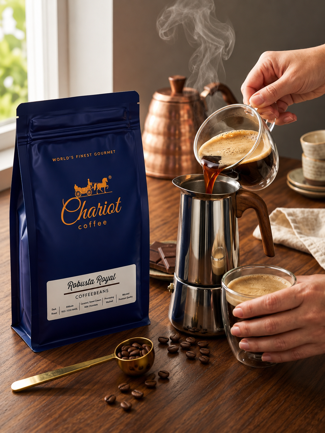 Robusta Royal Coffee Beans | 100% Premium Robusta | Dark Roast | Caramel, Sweet Cream & Milk Chocolate Notes | Washed Coffee