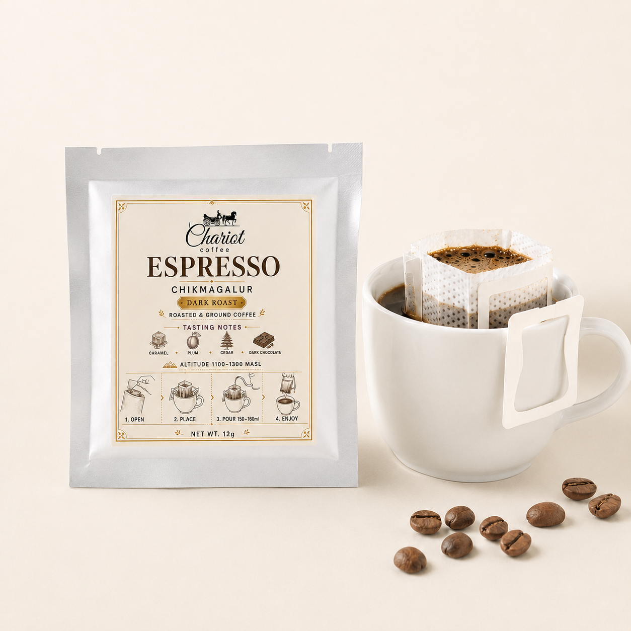 Chariot Coffee Espresso Chikmagalur Ready-to-Brew Drip Coffee Bags – 12g Each