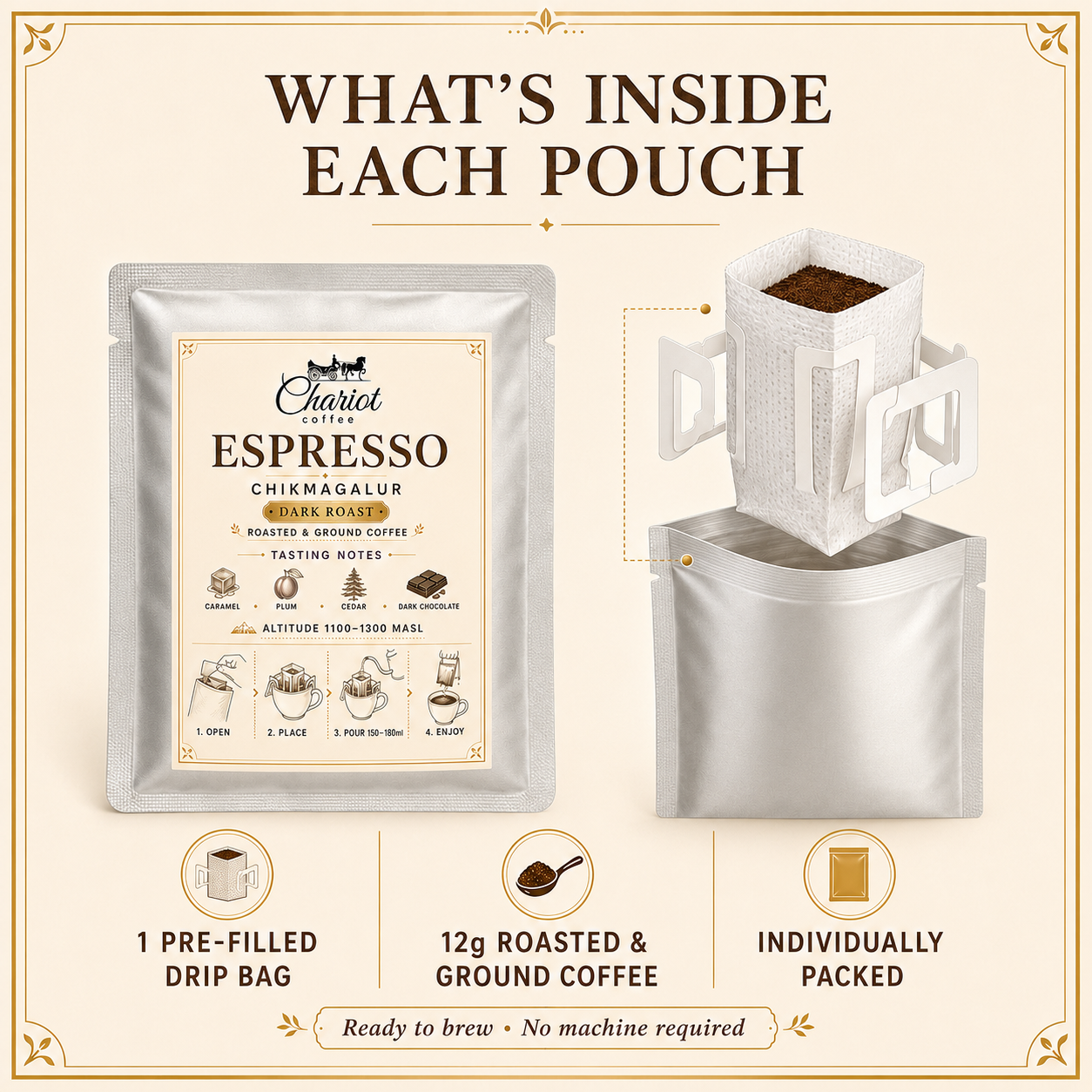 Chariot Coffee Espresso Chikmagalur Ready-to-Brew Drip Coffee Bags – 12g Each