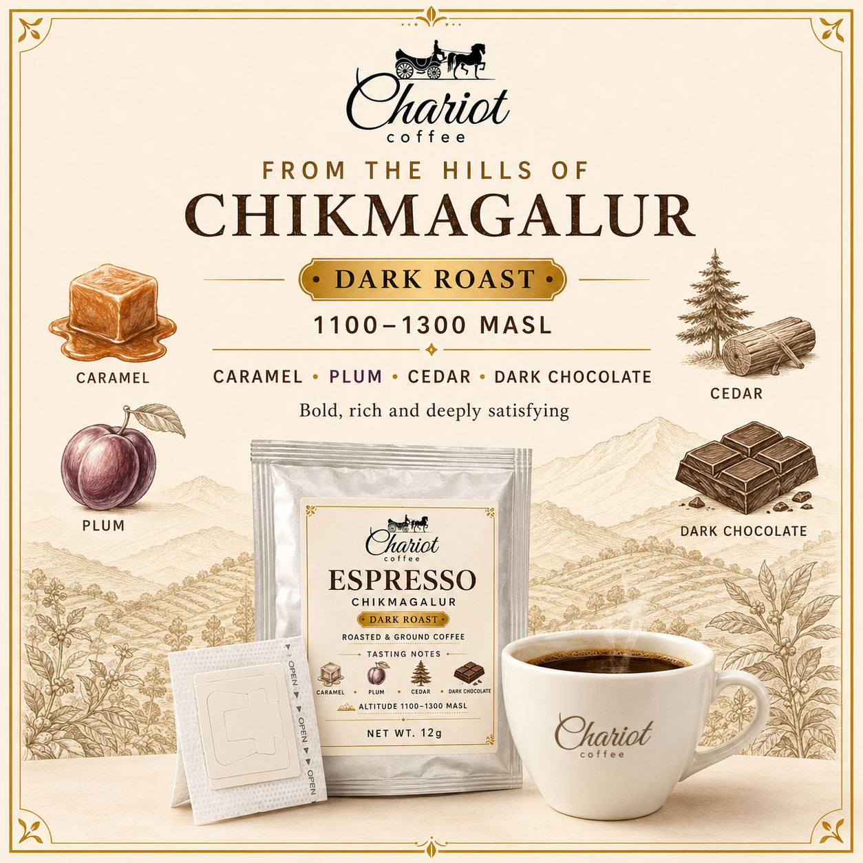 Chariot Coffee Espresso Chikmagalur Ready-to-Brew Drip Coffee Bags – 12g Each
