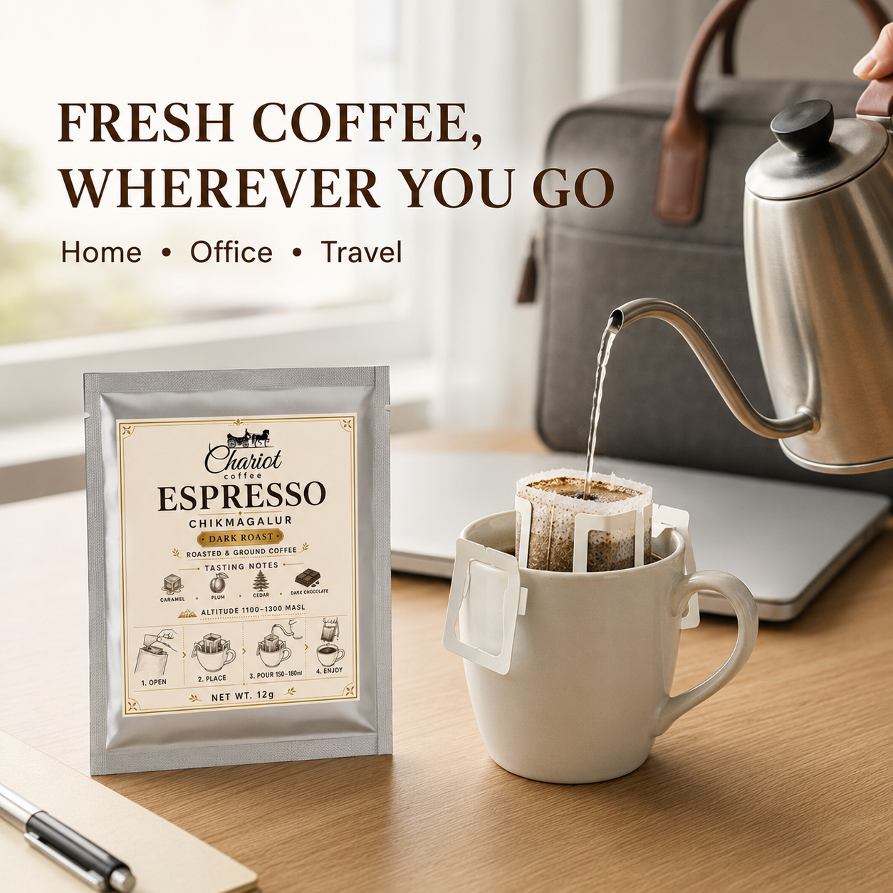 Chariot Coffee Espresso Chikmagalur Ready-to-Brew Drip Coffee Bags – 12g Each