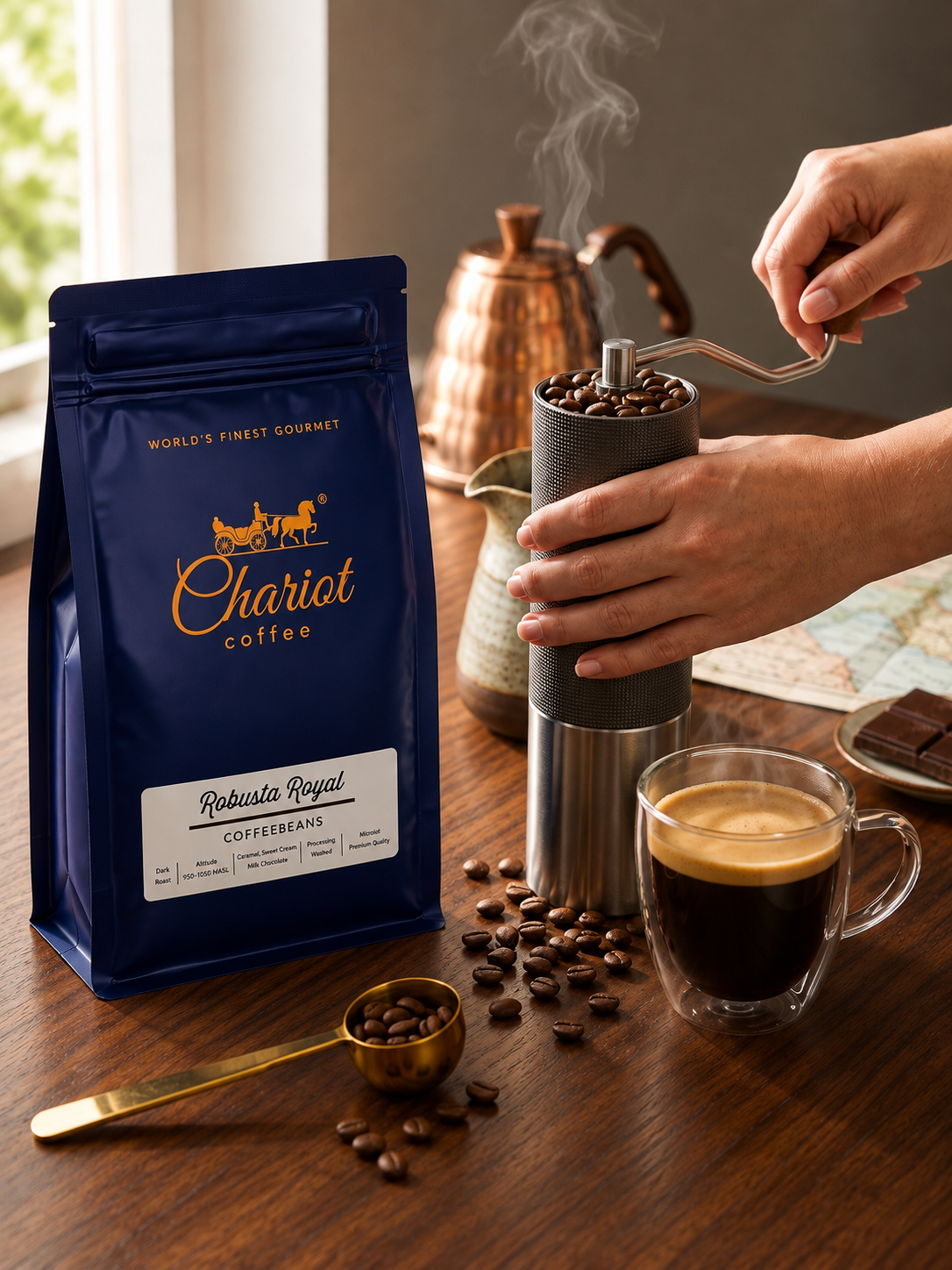 Robusta Royal Coffee Beans | 100% Premium Robusta | Dark Roast | Caramel, Sweet Cream & Milk Chocolate Notes | Washed Coffee