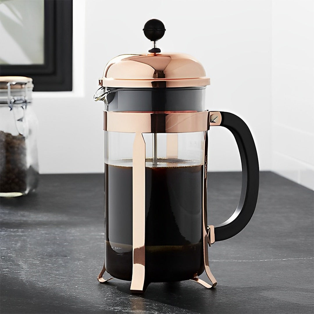Chariot New York Premium French Press Coffee Maker – Classic Design, Durable Glass & Stainless Steel, Smooth & Full-Bodied Brew